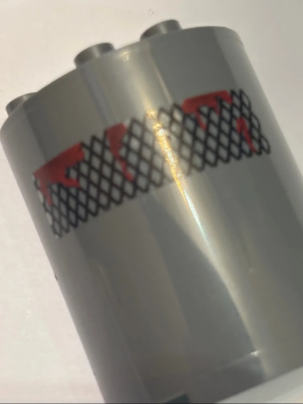 LEGO Dark Bluish Gray Cylinder with Red and Black Mesh Print (4)